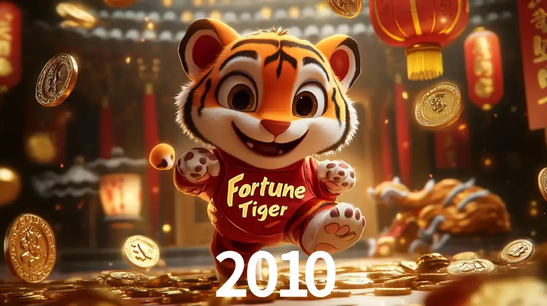 O alegre personagem do Fortune Tiger correndo sobre um caminho de moedas de ouro, simbolizando os grandes prêmios e a diversão do popular jogo de slot do 2010.